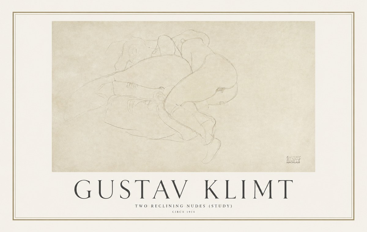 Klimt Two Reclining Nudes (Study) No1 - Póster