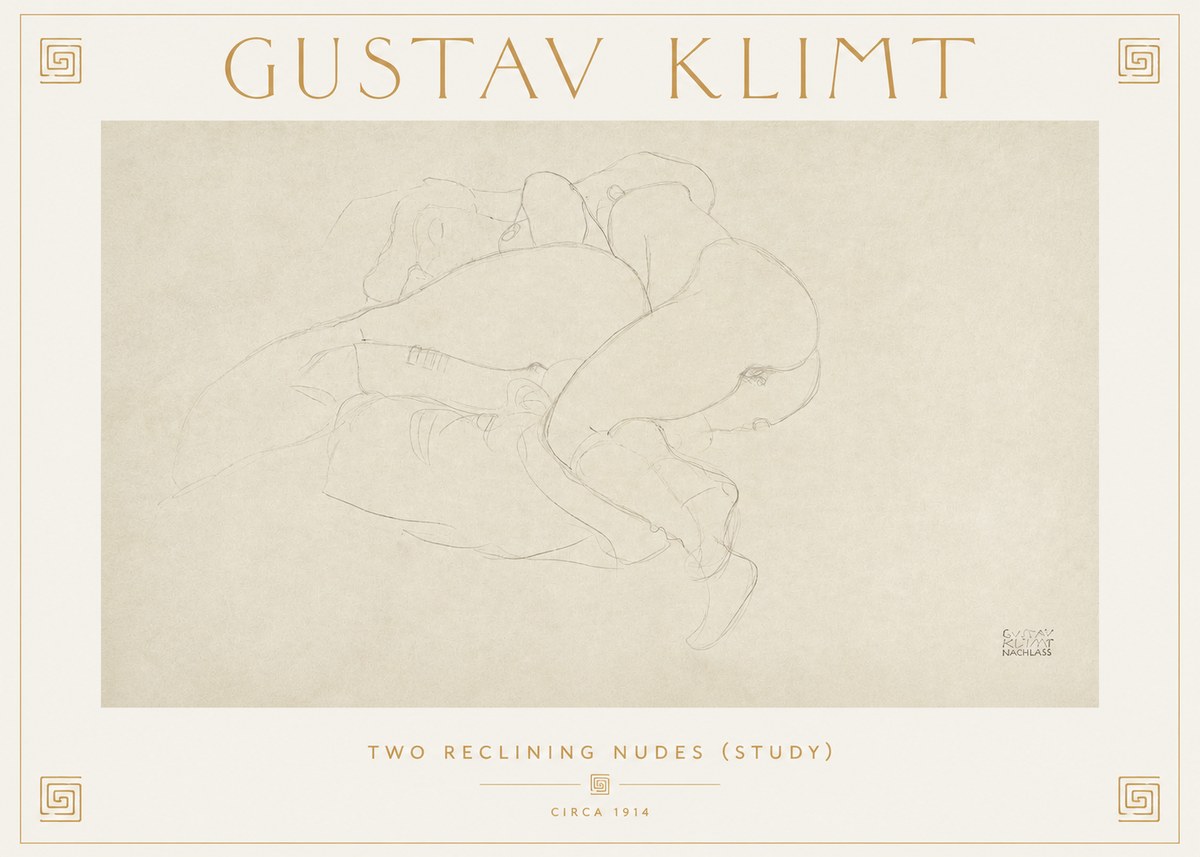 Klimt Two Reclining Nudes (Study) No2 - Póster