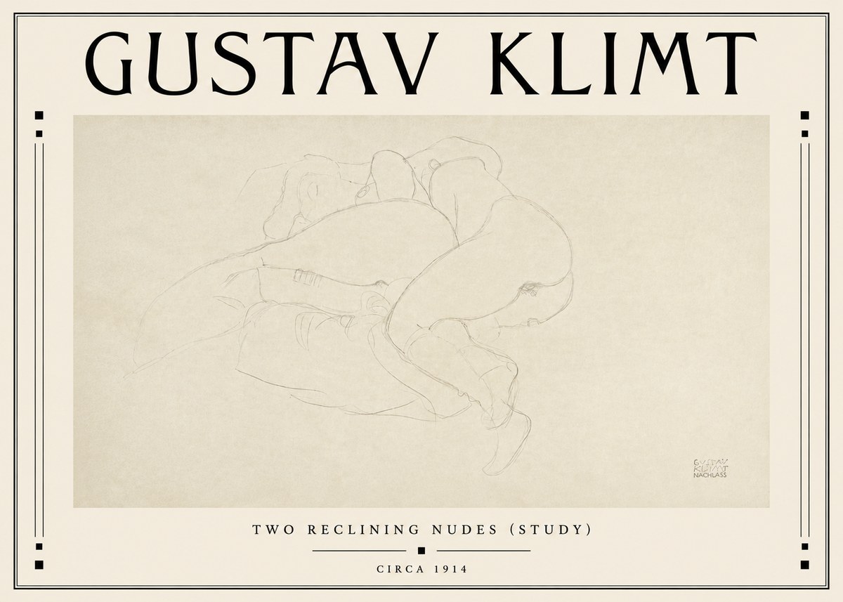 Klimt Two Reclining Nudes (Study) No3 - Póster