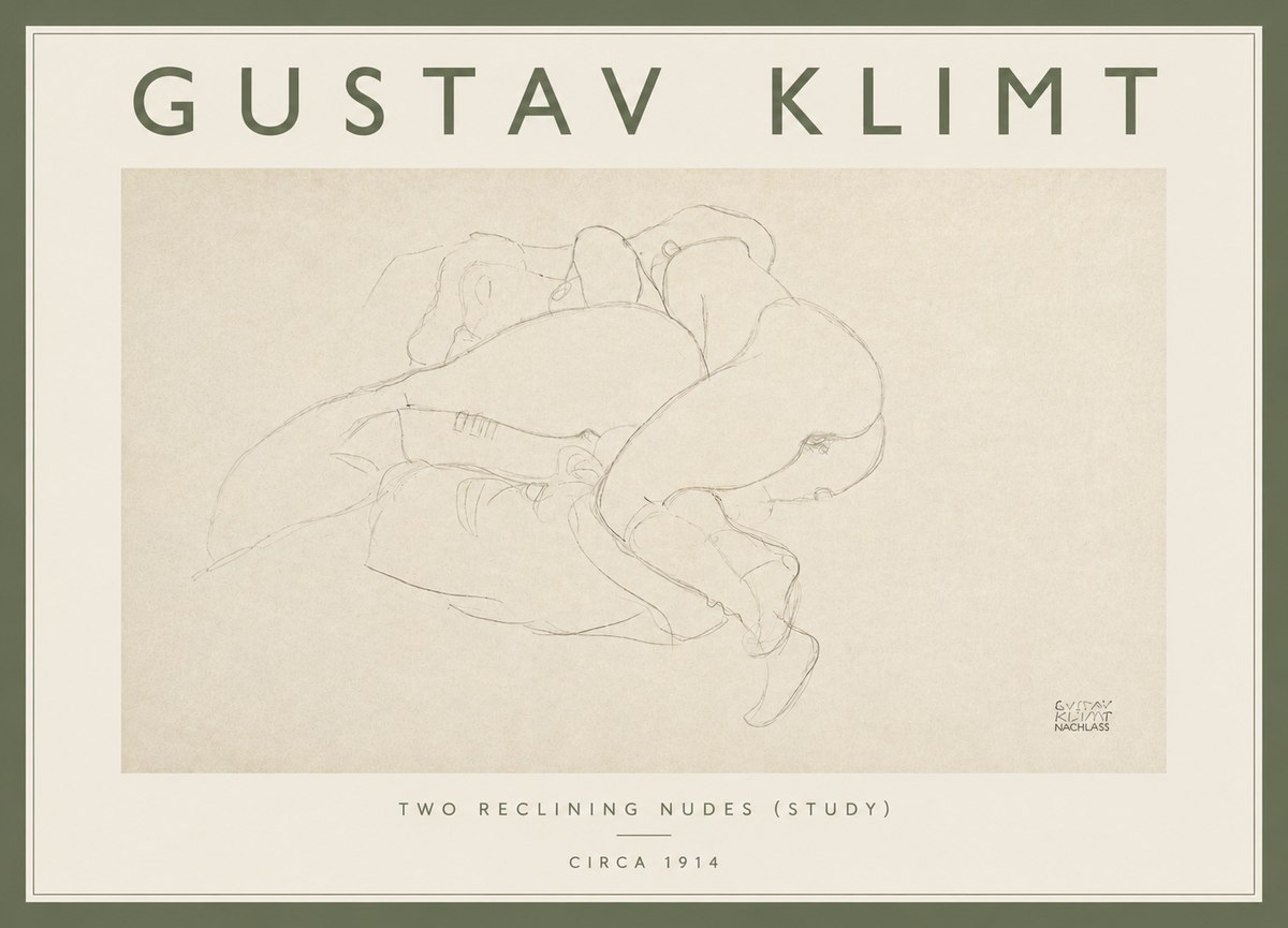 Klimt Two Reclining Nudes (Study) No4 - Póster