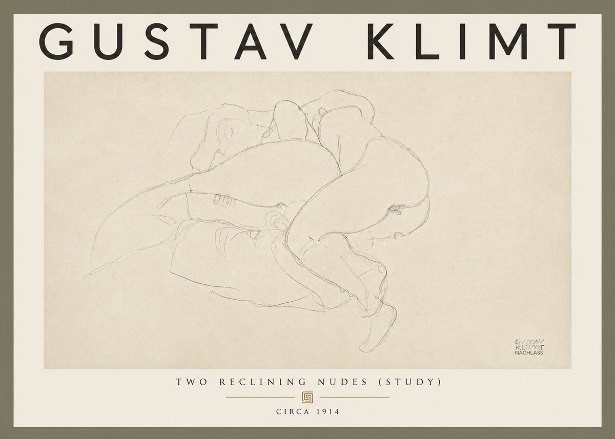 Klimt Two Reclining Nudes (Study) No5 - Póster