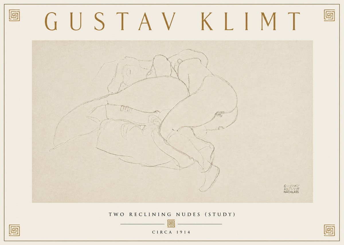 Klimt Two Reclining Nudes (Study) No6 - Póster