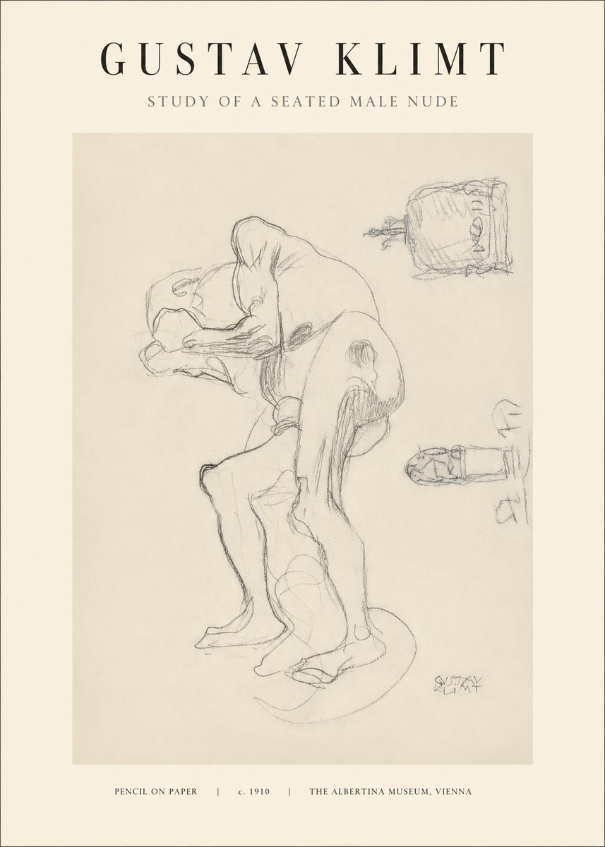Klimt Study of a Seated Male Nude No1 - Póster