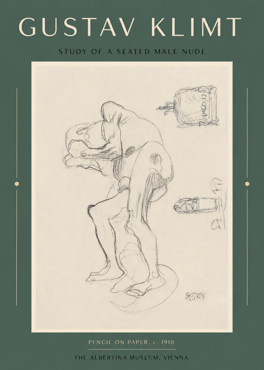 Klimt Study of a Seated Male Nude No2 - Póster
