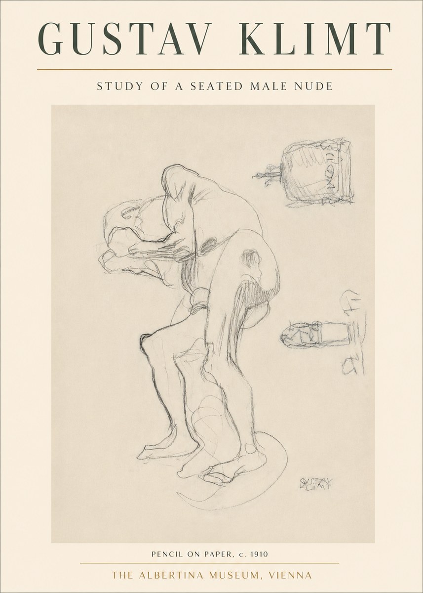 Klimt Study of a Seated Male Nude No3 - Póster