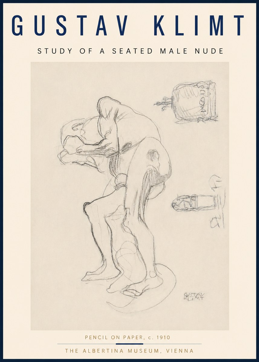 Klimt Study of a Seated Male Nude No4 - Póster