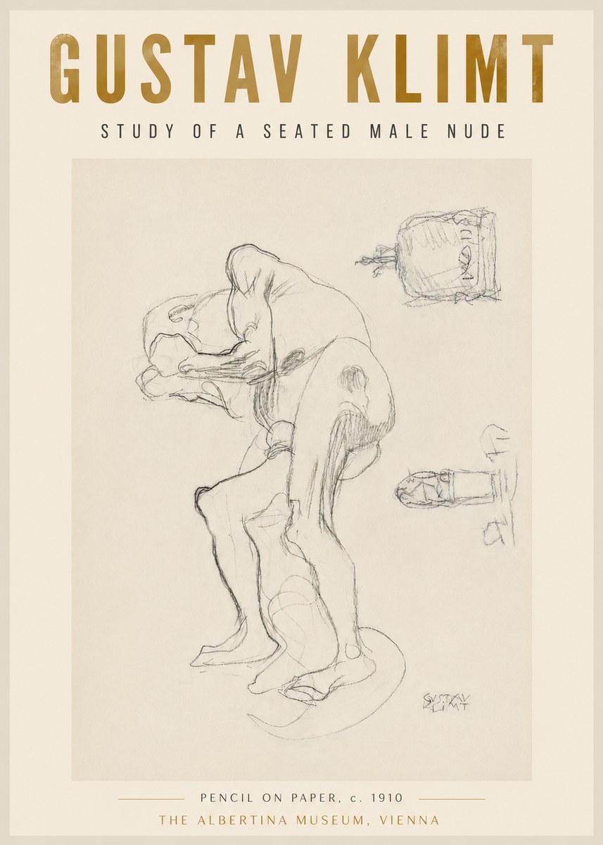 Klimt Study of a Seated Male Nude No5 - Póster