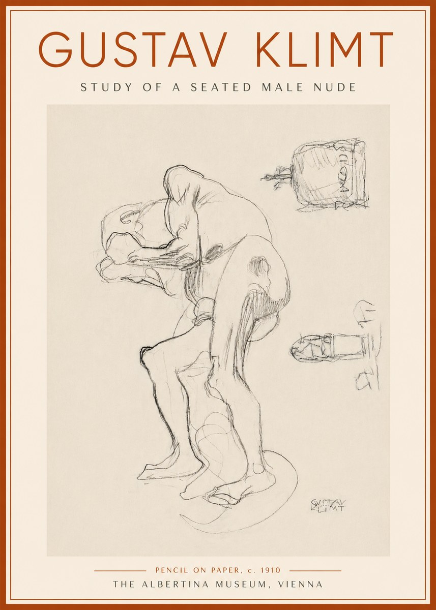 Klimt Study of a Seated Male Nude No6 - Póster