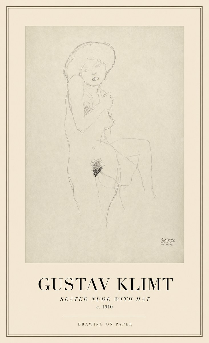 Klimt Seated Nude with Hat No1 - Póster