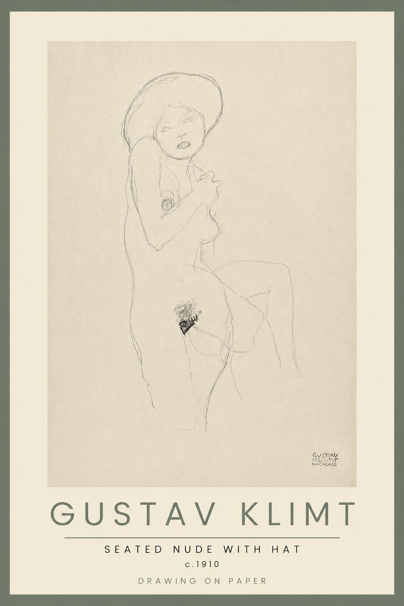 Klimt Seated Nude with Hat No2 - Póster