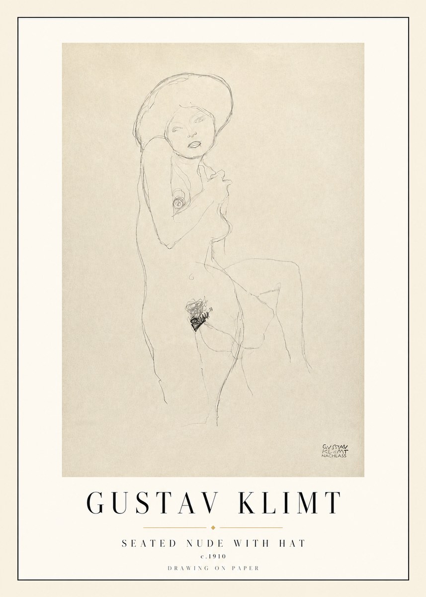 Klimt Seated Nude with Hat No3 - Póster