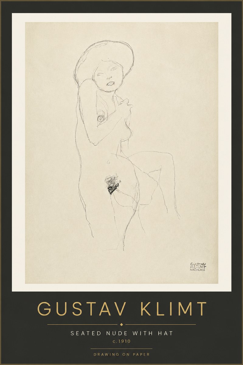 Klimt Seated Nude with Hat No4 - Póster