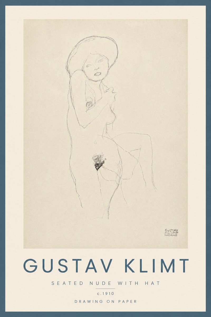 Klimt Seated Nude with Hat No5 - Póster
