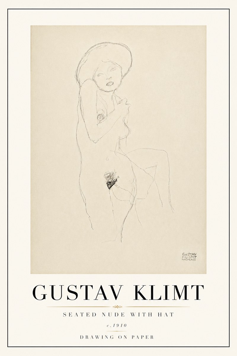 Klimt Seated Nude with Hat No6 - Póster