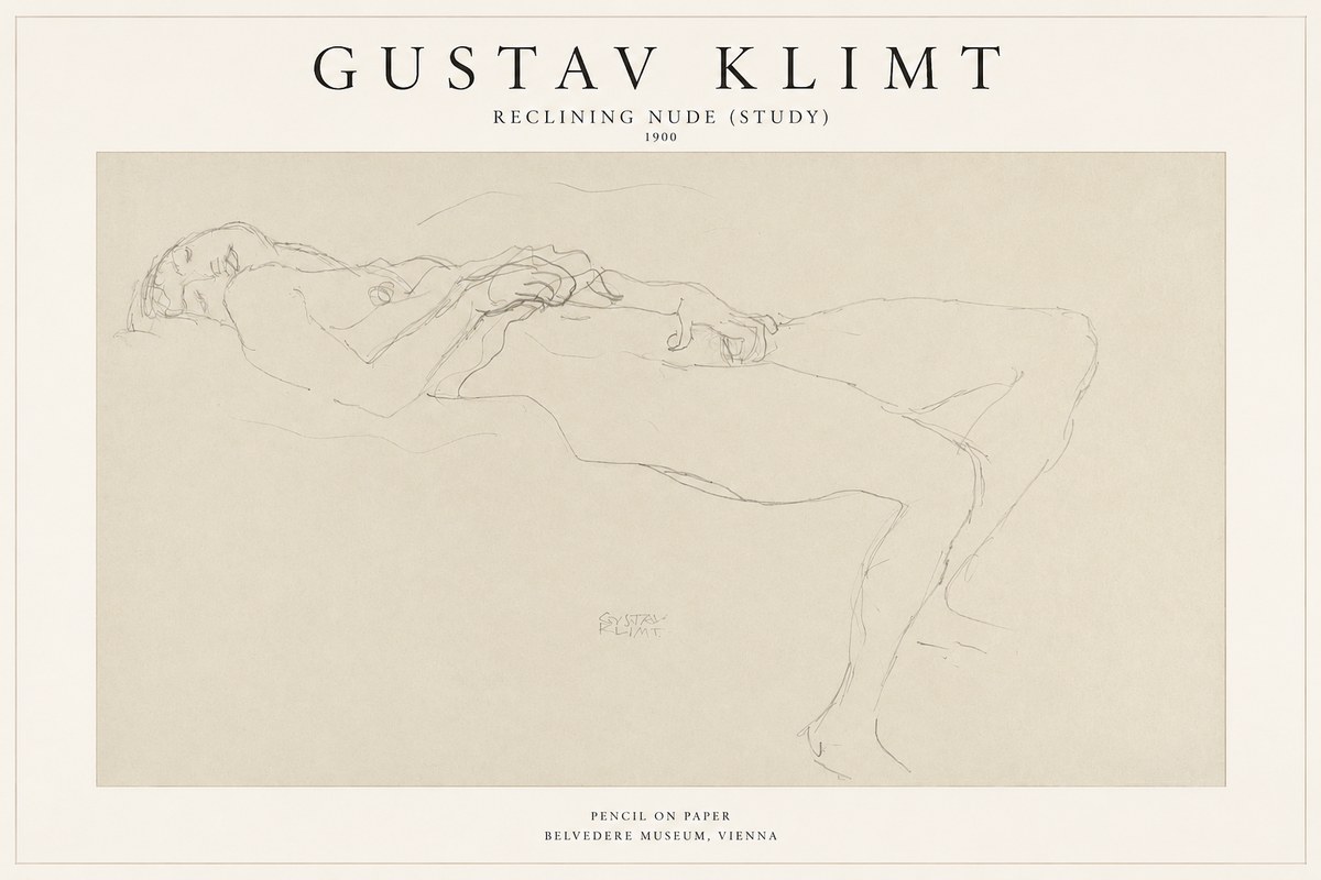 Klimt Reclining Nude (Study) No1 - Póster