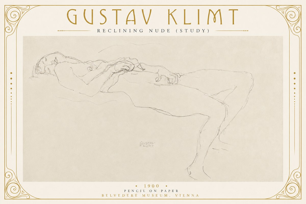 Klimt Reclining Nude (Study) No2 - Póster