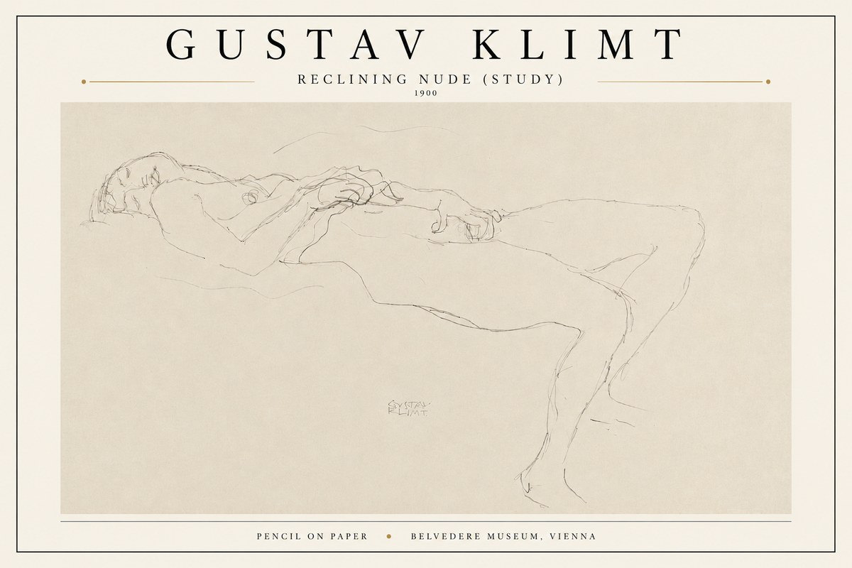 Klimt Reclining Nude (Study) No3 - Póster
