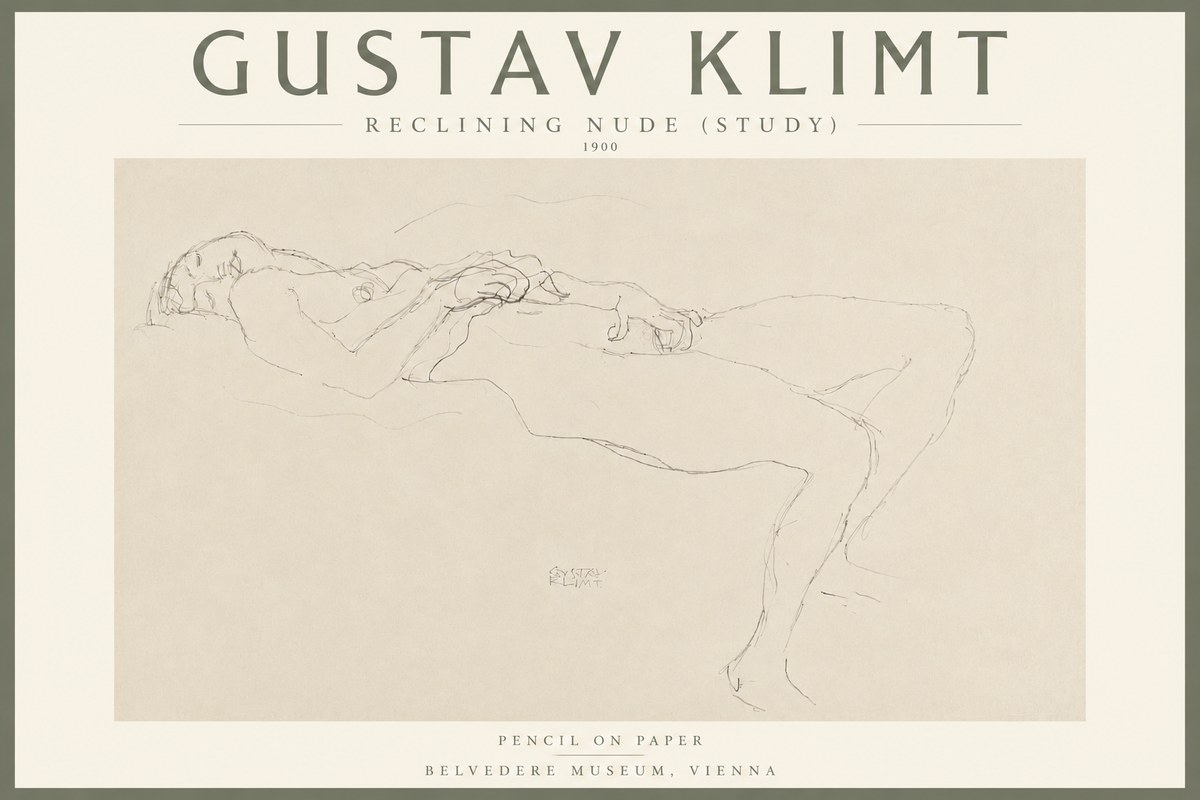 Klimt Reclining Nude (Study) No4 - Póster