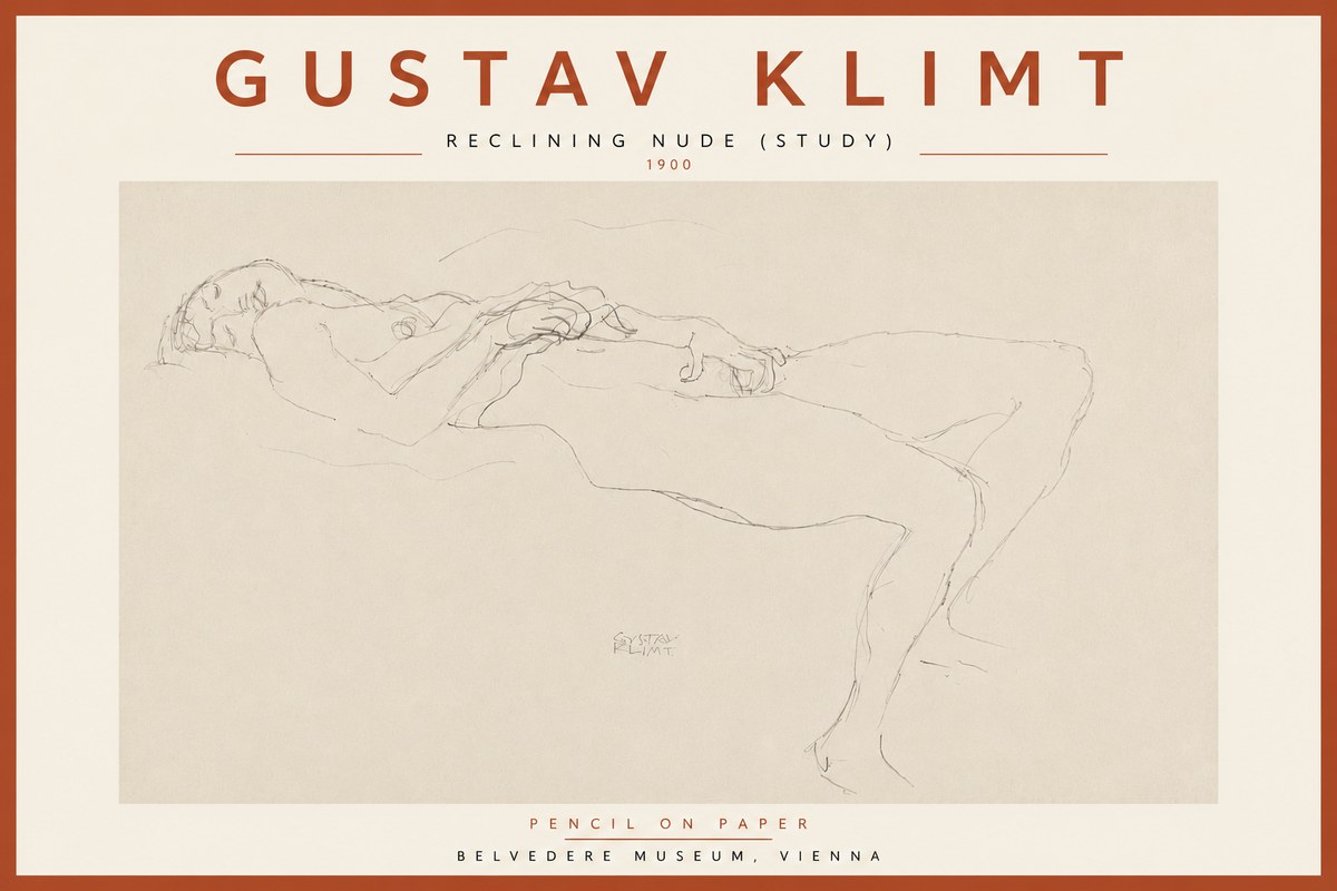 Klimt Reclining Nude (Study) No5 - Póster
