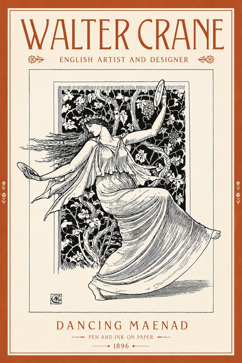 Walter Crane Dancing Maenad No5 - Póster