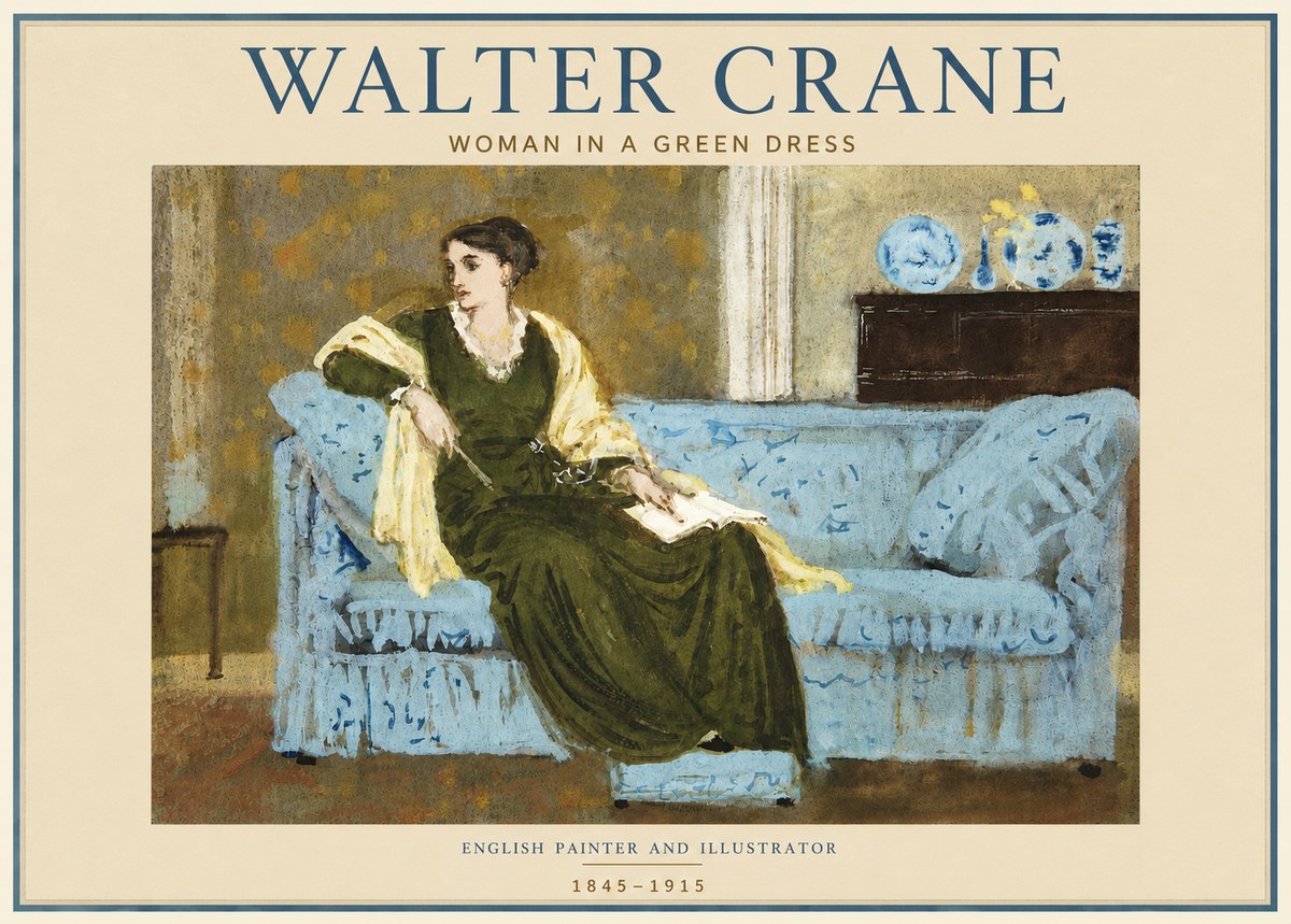 Walter Crane Woman in a Green Dress No3 - Póster