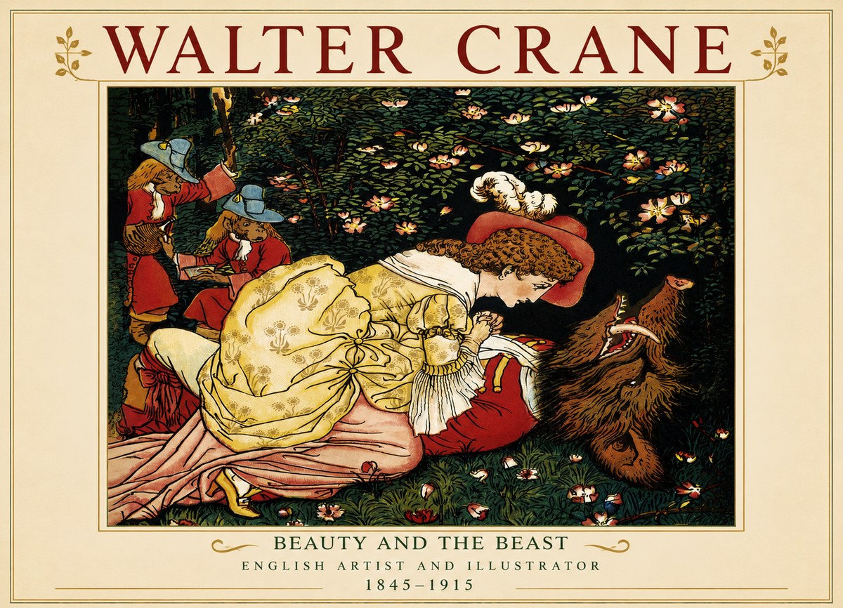 Walter Crane Beauty and the Beast No4 - Póster