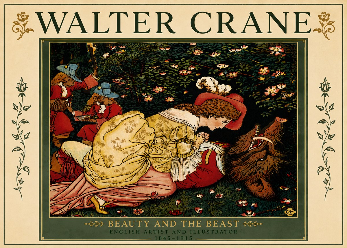 Walter Crane Beauty and the Beast No6 - Póster