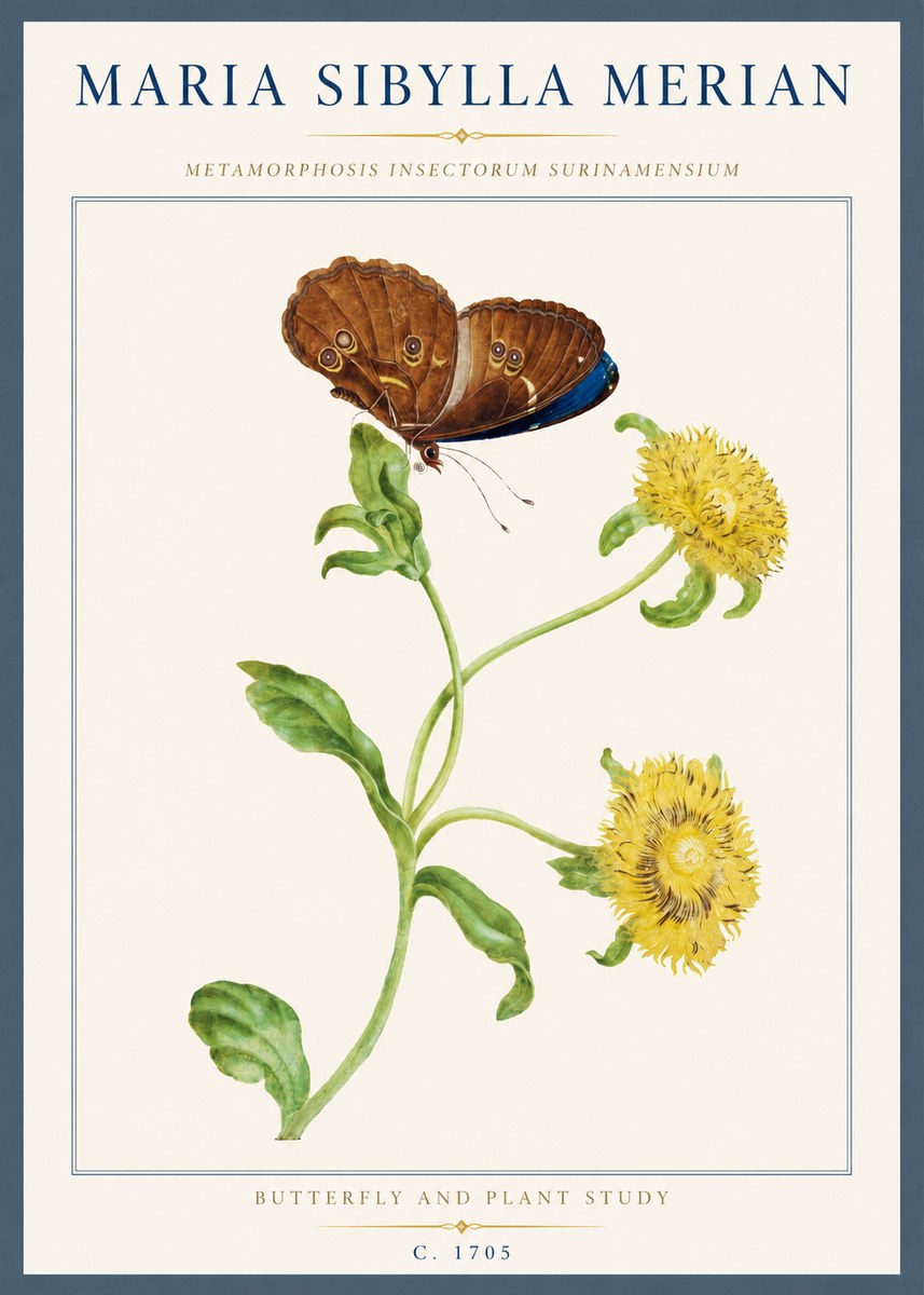 Maria Sibylla Merian Butterfly and Plant Study No3 - Póster