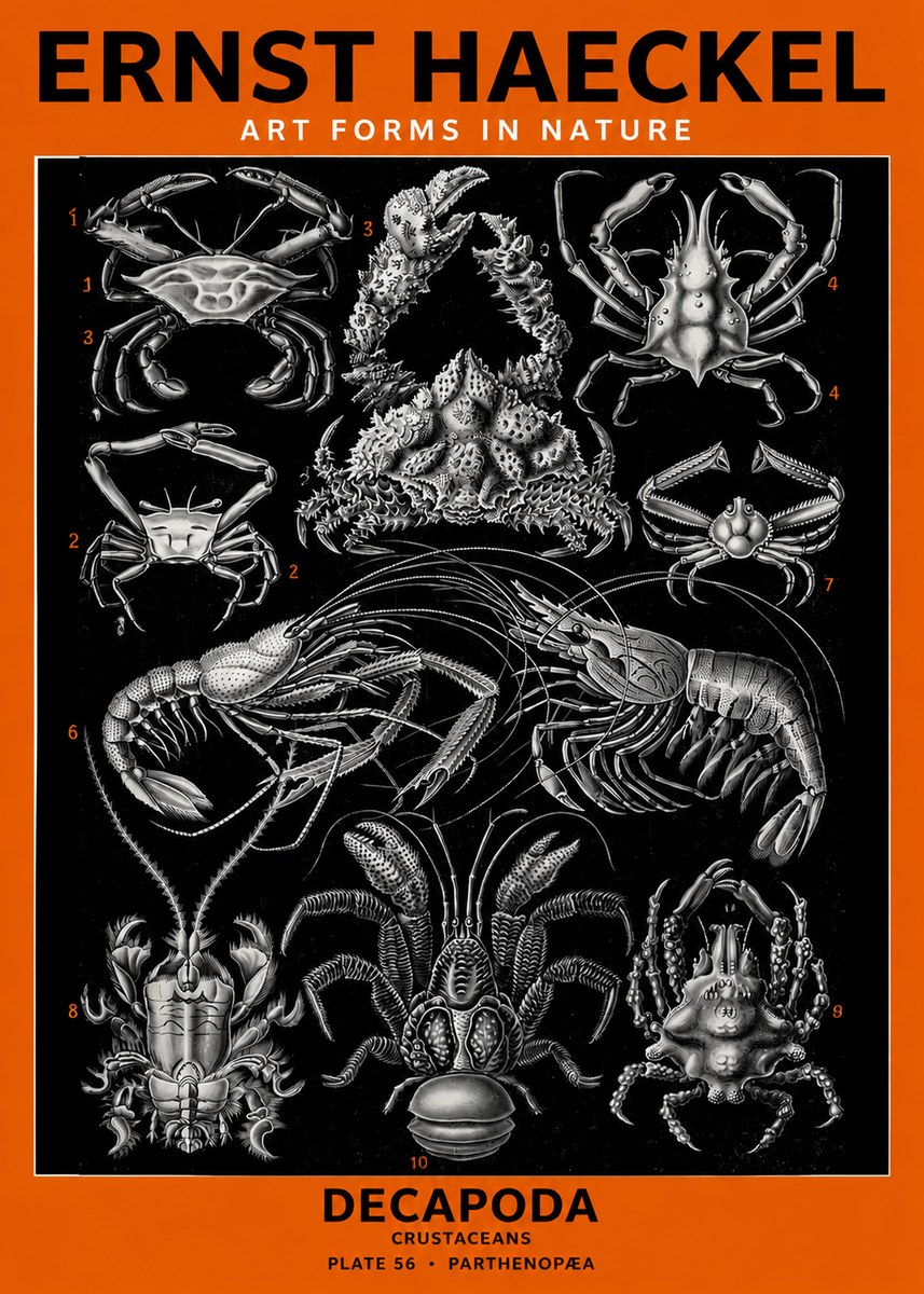 Ernst Haeckel Decapoda Brachyura and Macrura Plate 86 No6 - Póster