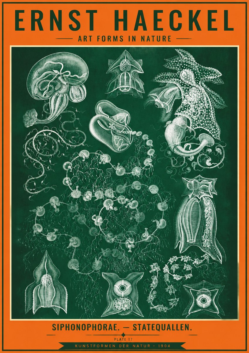 Ernst Haeckel Siphonophorae. — Statequallen. Plate 17 No4 - Póster