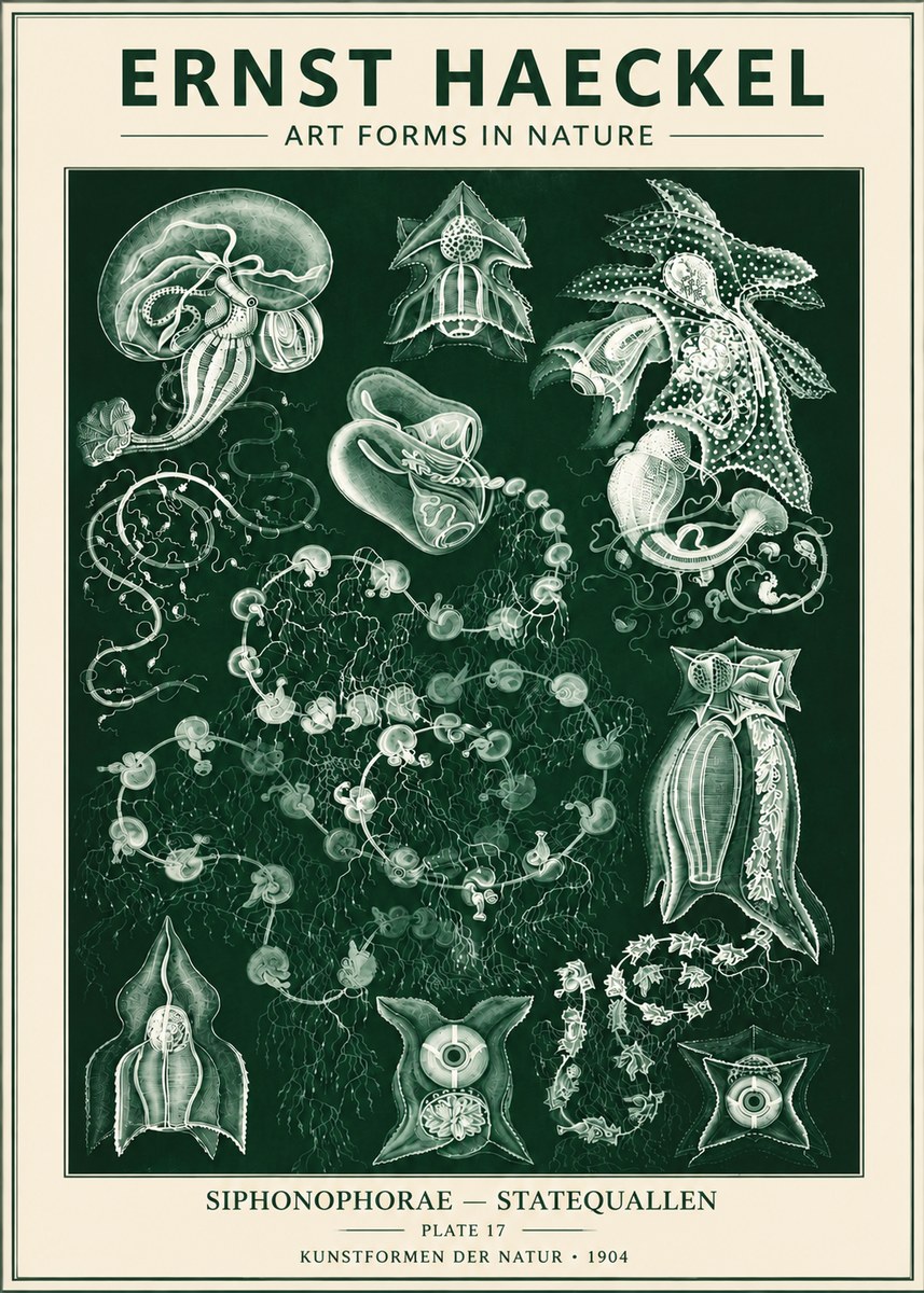 Ernst Haeckel Siphonophorae. — Statequallen. Plate 17 No6 - Póster