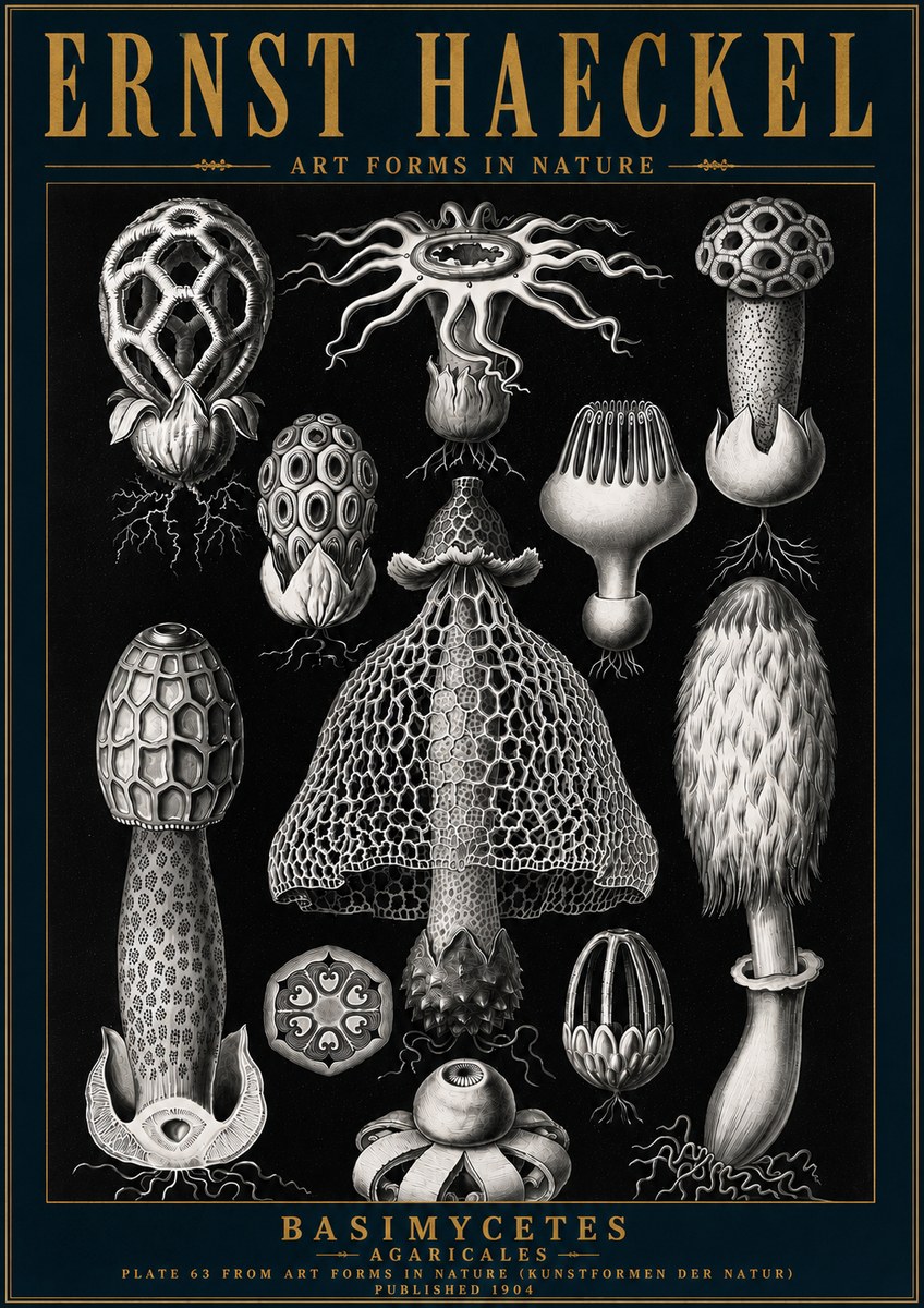 Ernst Haeckel Basimycetes Agaricales No6 - Póster