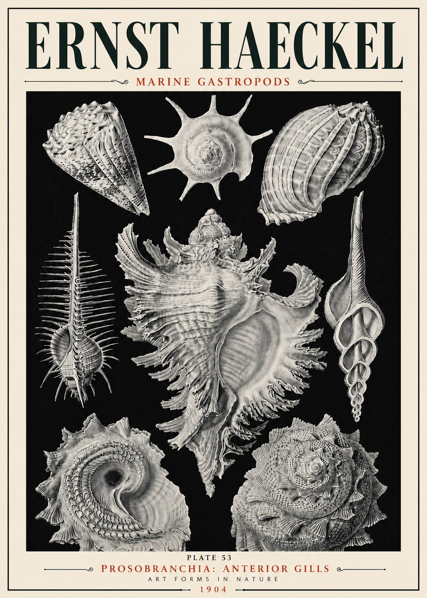 Ernst Haeckel Prosobranchia - Marine Gastropods No6 - Póster