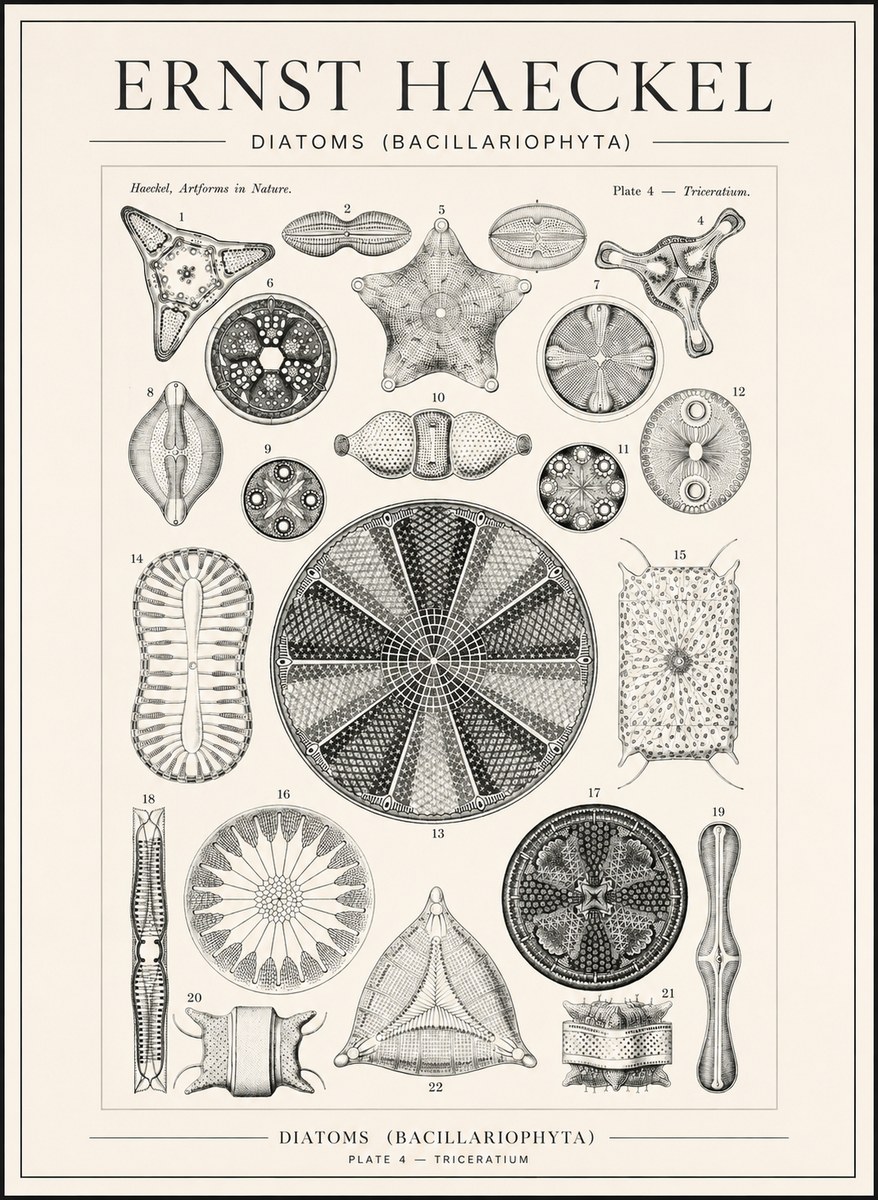 Ernst Haeckel Diatoms (Bacillariophyta) Plate 4 – Triceratium No1 - Póster