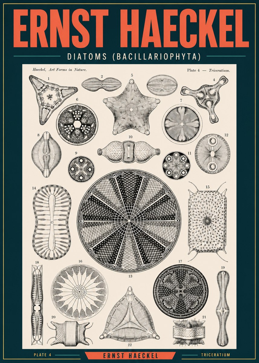 Ernst Haeckel Diatoms (Bacillariophyta) Plate 4 – Triceratium No2 - Póster