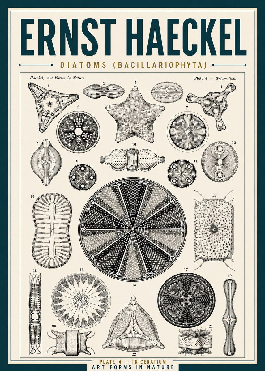 Ernst Haeckel Diatoms (Bacillariophyta) Plate 4 – Triceratium No5 - Póster