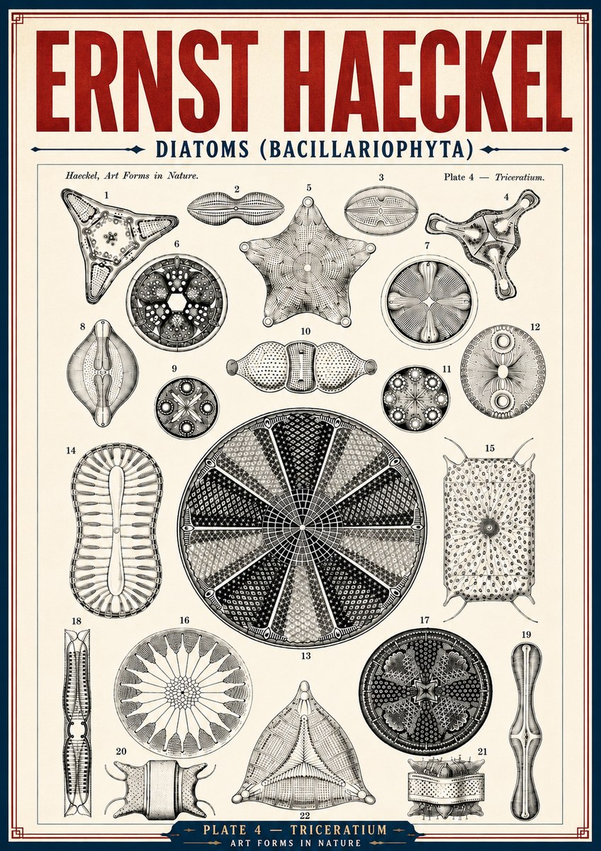 Ernst Haeckel Diatoms (Bacillariophyta) Plate 4 – Triceratium No6 - Póster