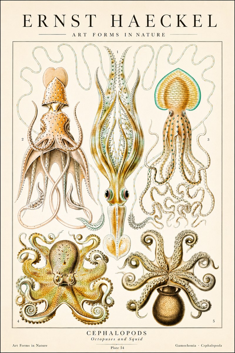Ernst Haeckel Cephalopods Octopuses and Squid No1 - Póster