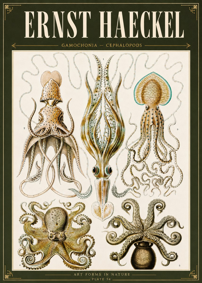 Ernst Haeckel Cephalopods Octopuses and Squid No6 - Póster