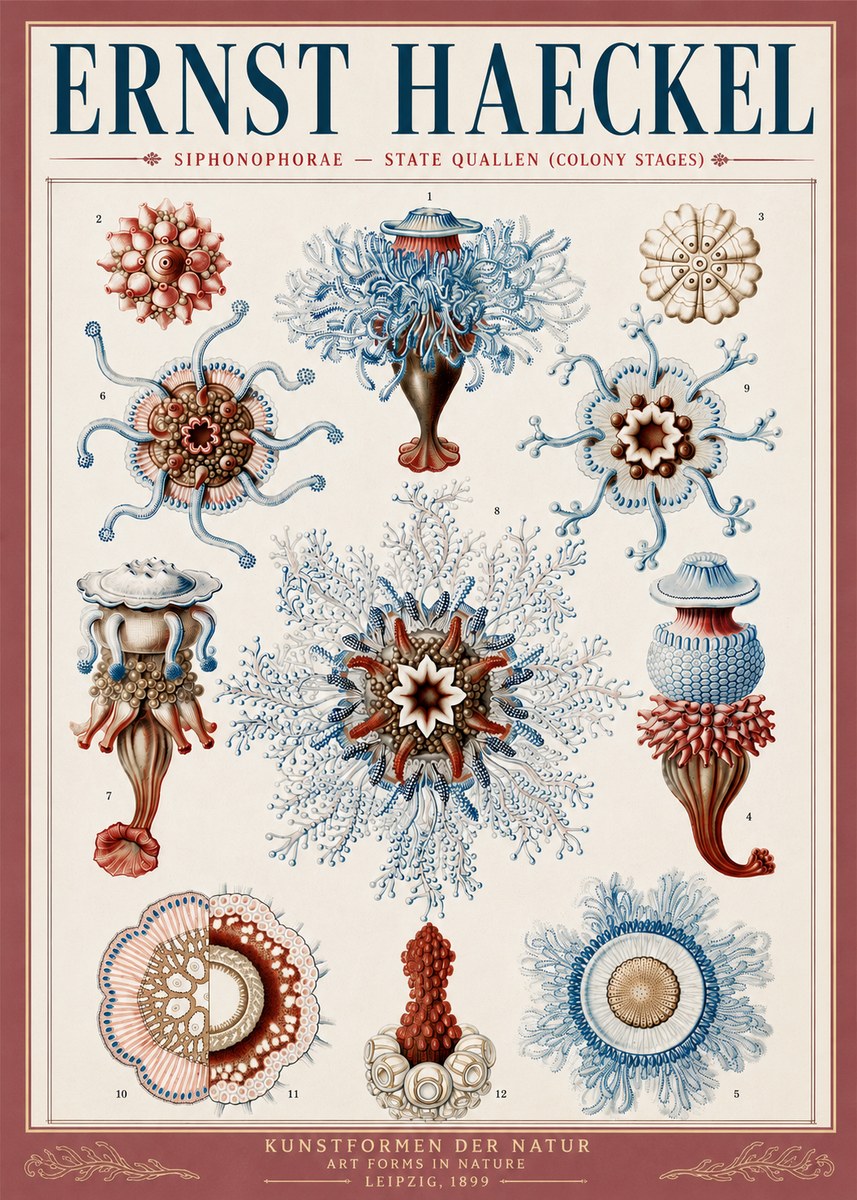 Ernst Haeckel Siphonophorae - State Quallen (Colony Stages) No5 - Póster