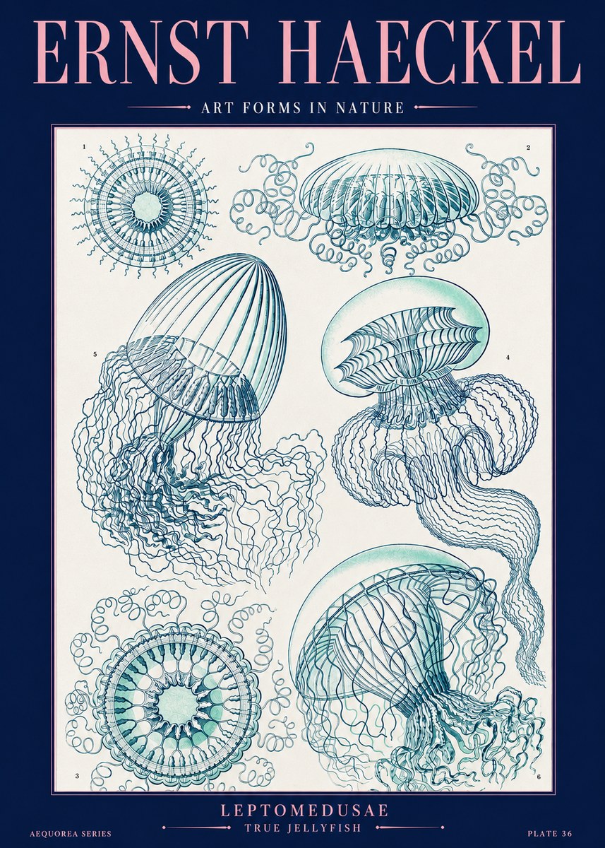 Ernst Haeckel Leptomedusae True Jellyfish No2 - Póster
