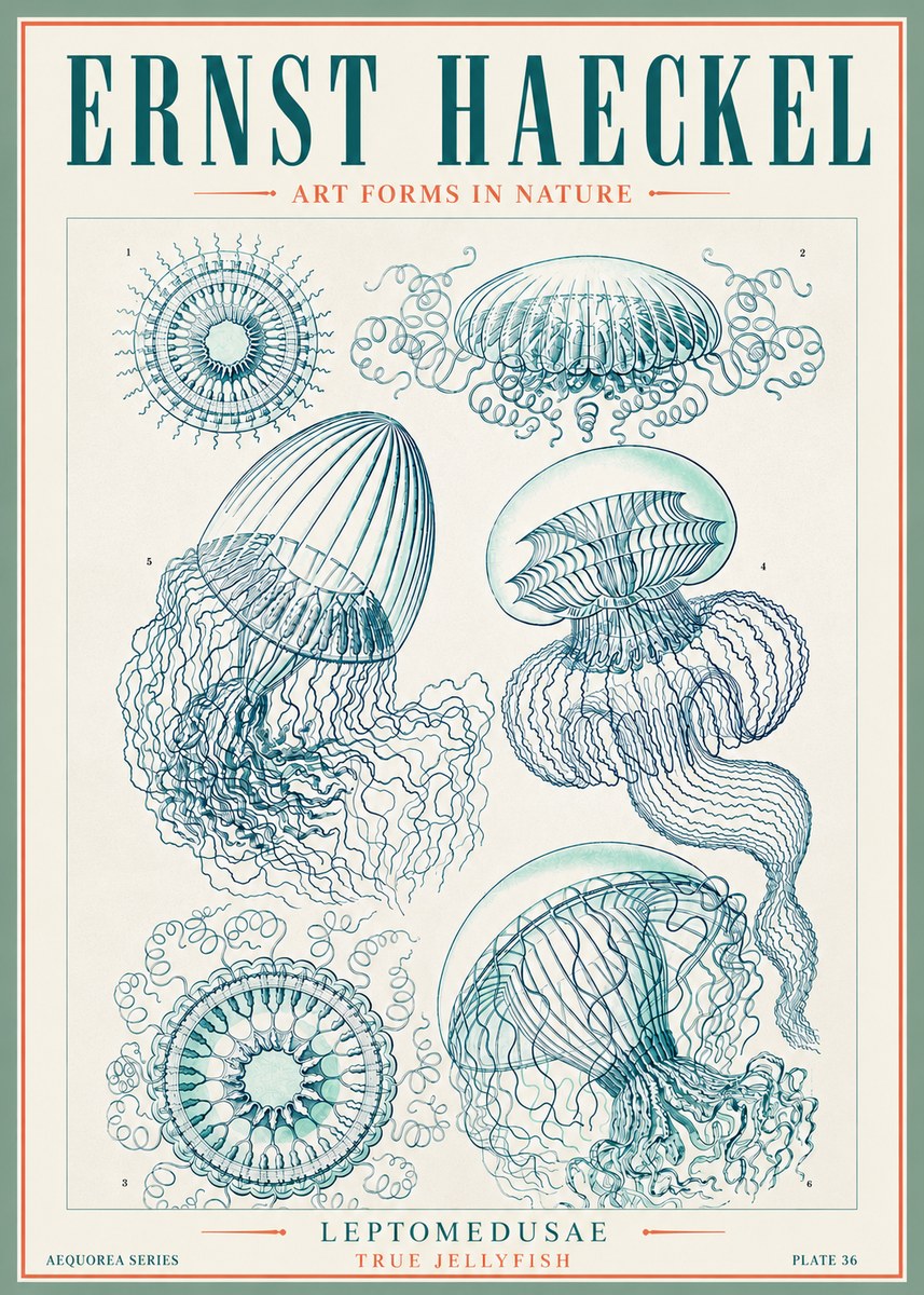 Ernst Haeckel Leptomedusae True Jellyfish No3 - Póster