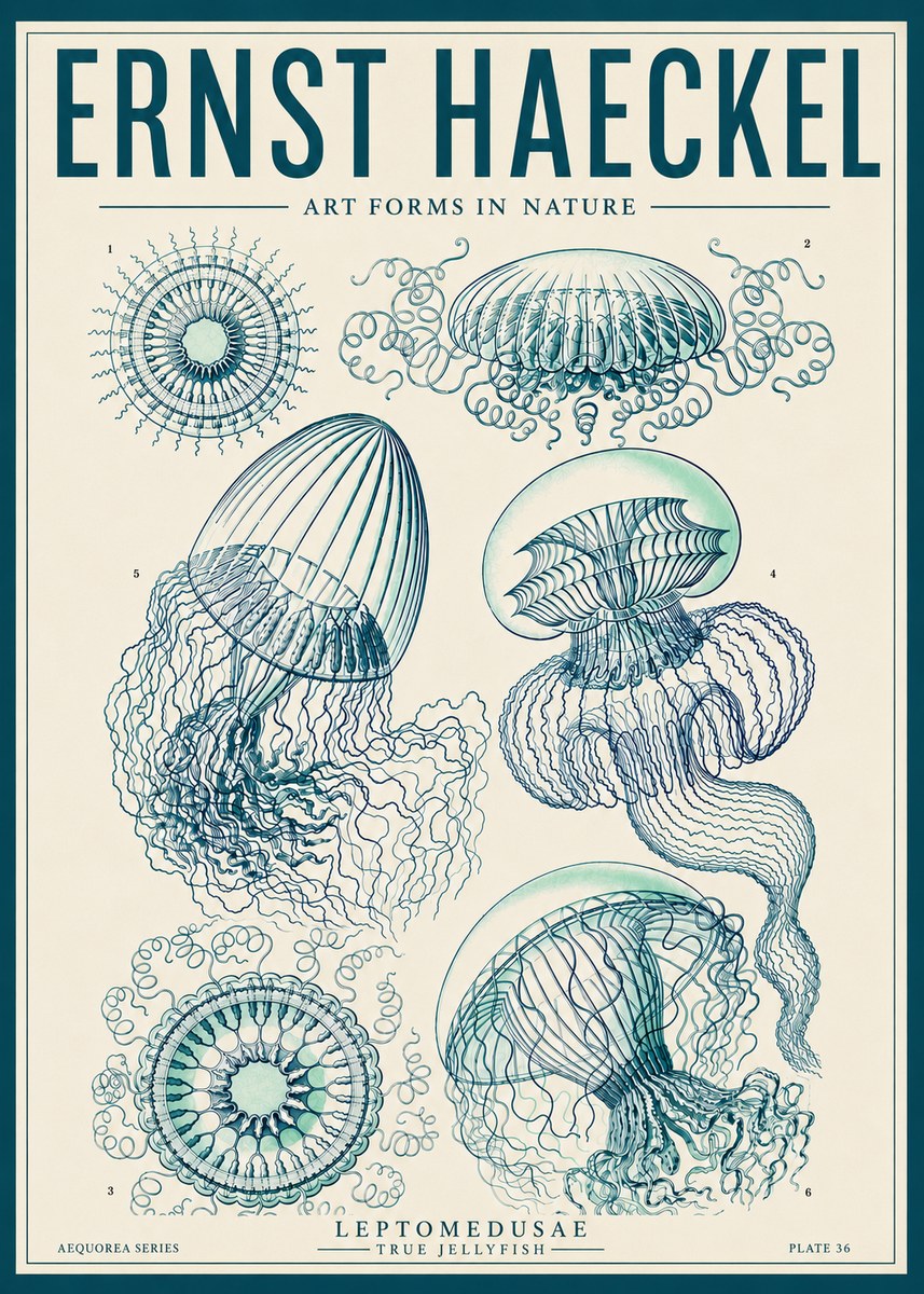 Ernst Haeckel Leptomedusae True Jellyfish No6 - Póster