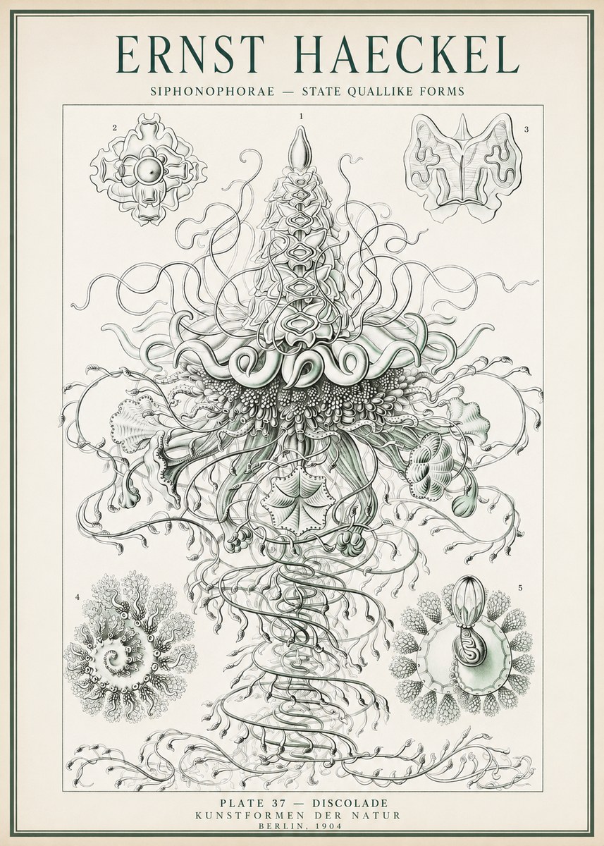 Ernst Haeckel Siphonophorae – State Quallike Forms No1 - Póster