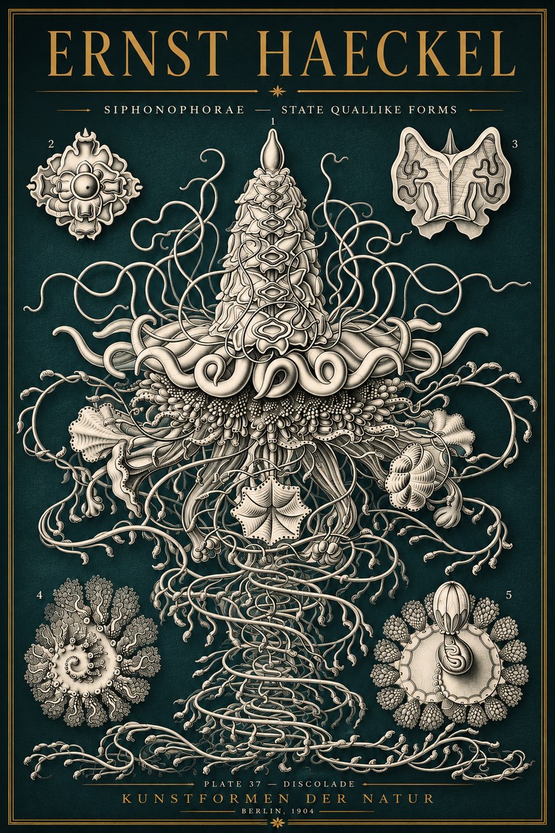 Ernst Haeckel Siphonophorae – State Quallike Forms No5 - Póster