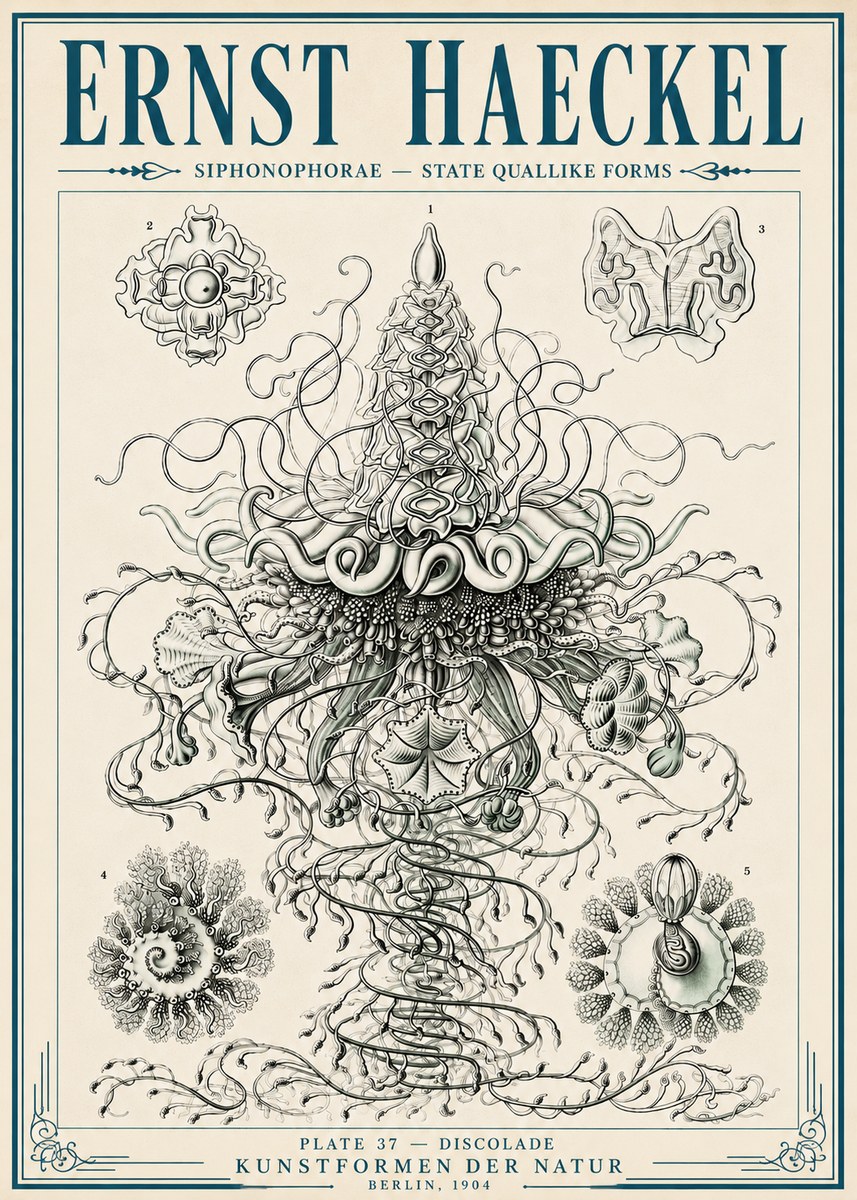 Ernst Haeckel Siphonophorae – State Quallike Forms No6 - Póster