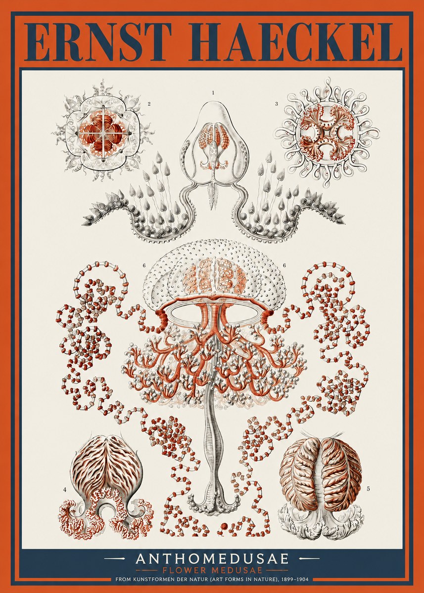 Ernst Haeckel Anthomedusae. Flower Medusae. No2 - Póster