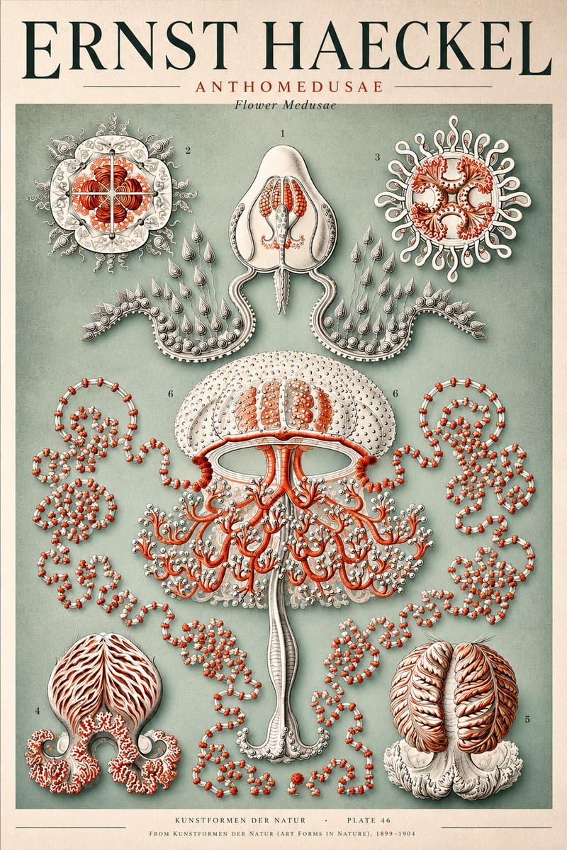 Ernst Haeckel Anthomedusae. Flower Medusae. No4 - Póster