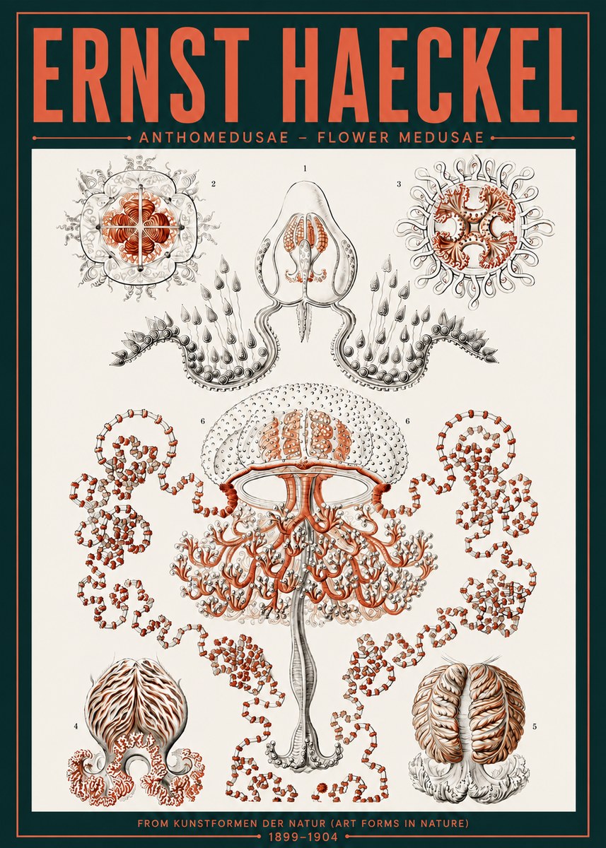 Ernst Haeckel Anthomedusae. Flower Medusae. No6 - Póster