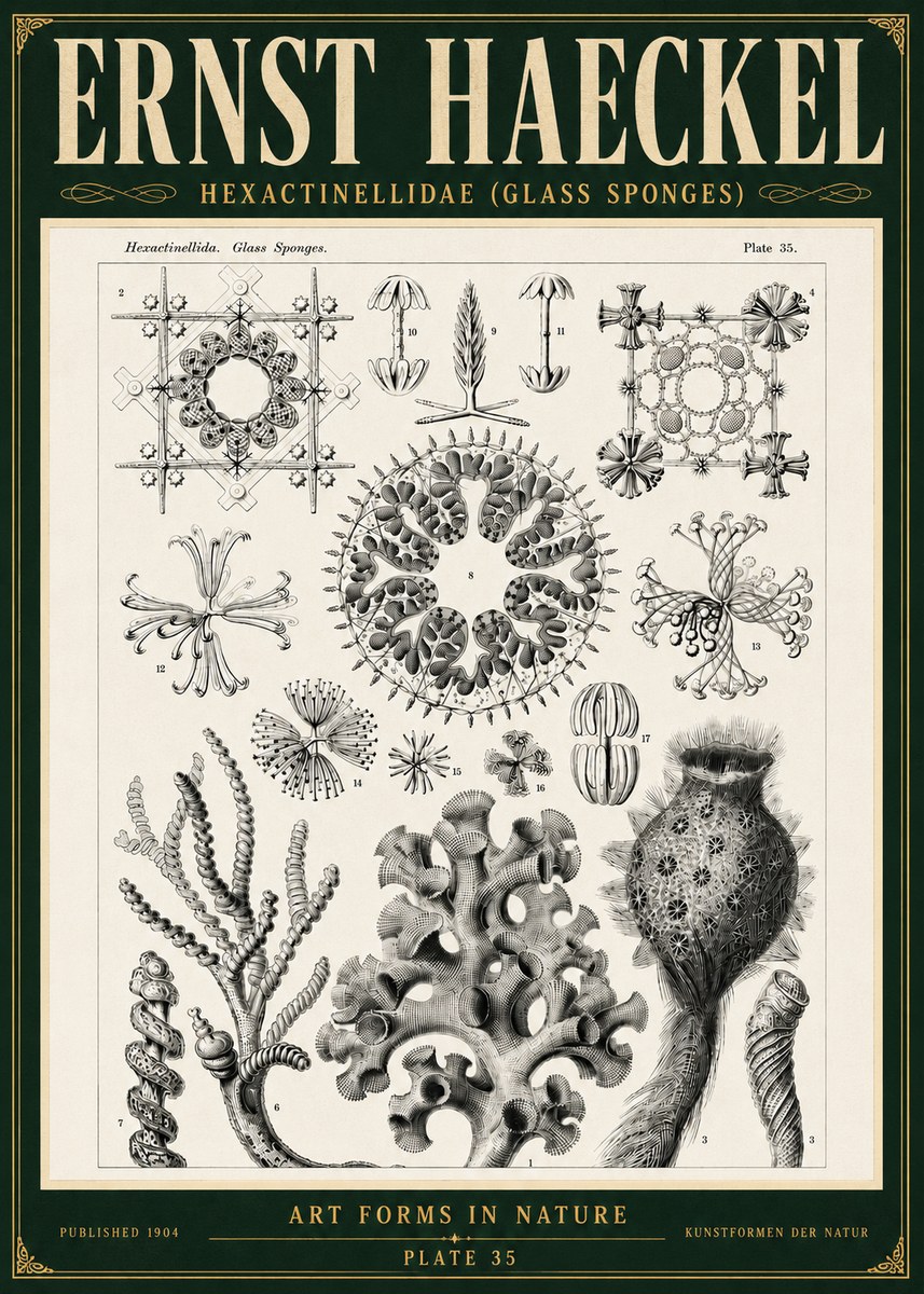 Ernst Haeckel Hexactinellida. Glass Sponges. No5 - Póster